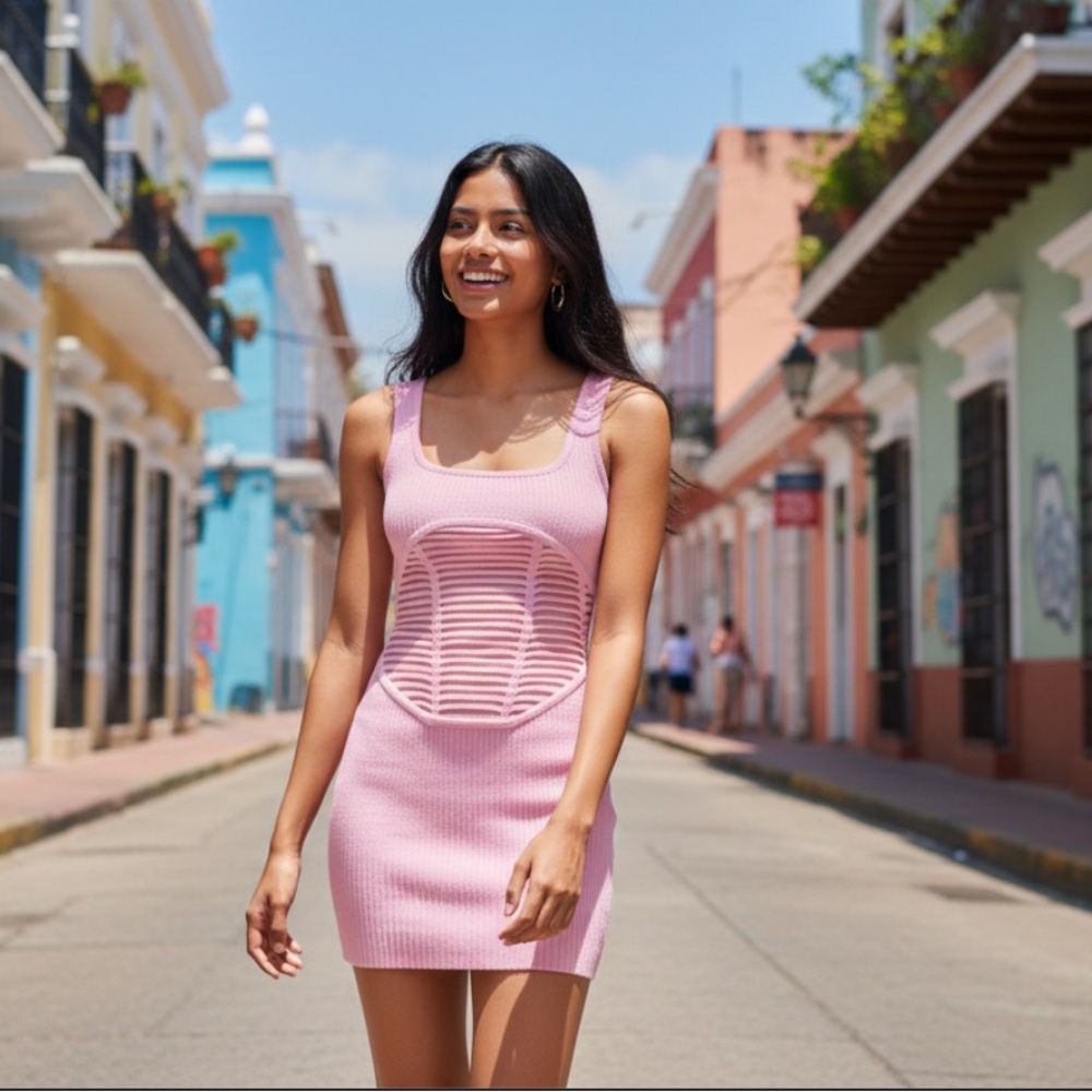 NWT H:OURS Allora Mesh Corset Dress in Bubblegum Pink size Small
